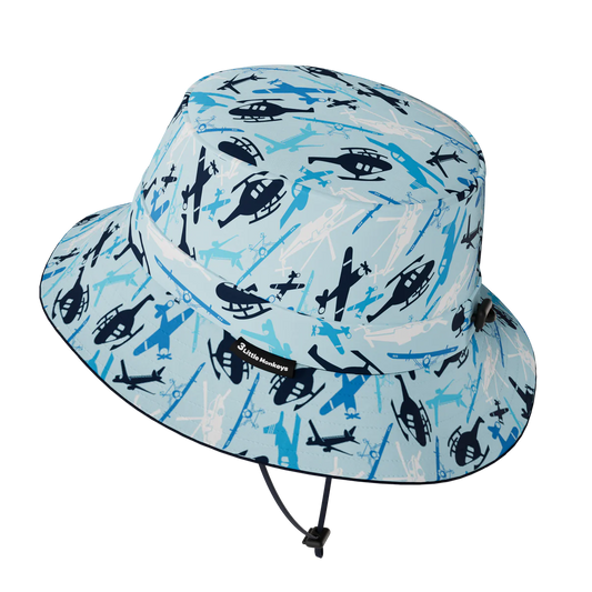 3 little monkey bucket sunhat - planes & helicopters