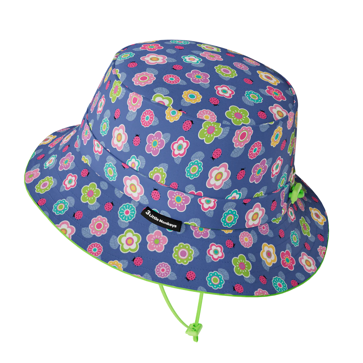 3 little monkey bucket sunhat - flowers & ladybugs