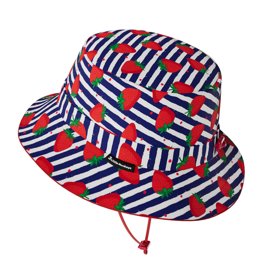 3 little monkey bucket sunhat - strawberry stripes