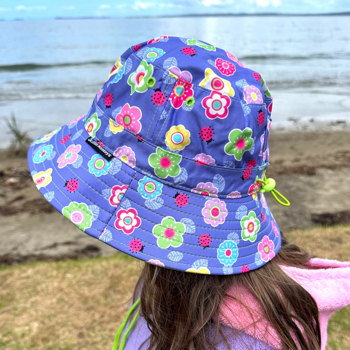 3 little monkey bucket sunhat - flowers & ladybugs